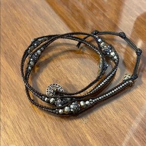 Lucky brand leather wrap bracelet- silver beading
